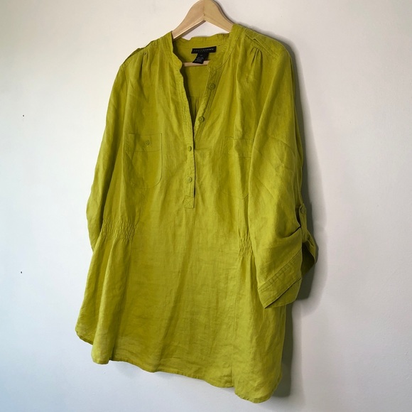 Grace Elements Lime Green 100% Linen Pullover 1/2 Button Down Shirt Top (2X) - Picture 8 of 9